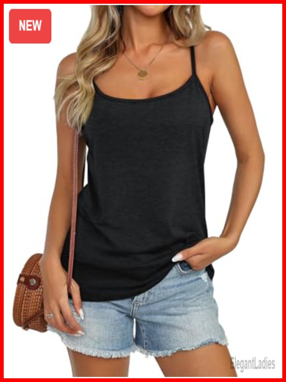 Womens Spaghetti Strap Tank Top Loose Fit Sleeveless Scoop Neck Camisole